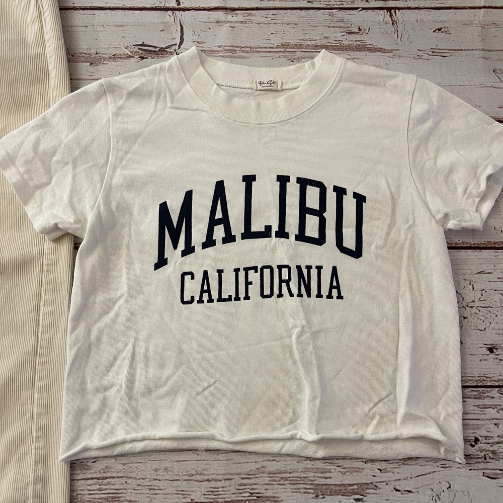 J Galt Brandy Melville Womens Small Cream Button Fly‎ Corduroy Pants & Crop Top - Picture 3 of 11